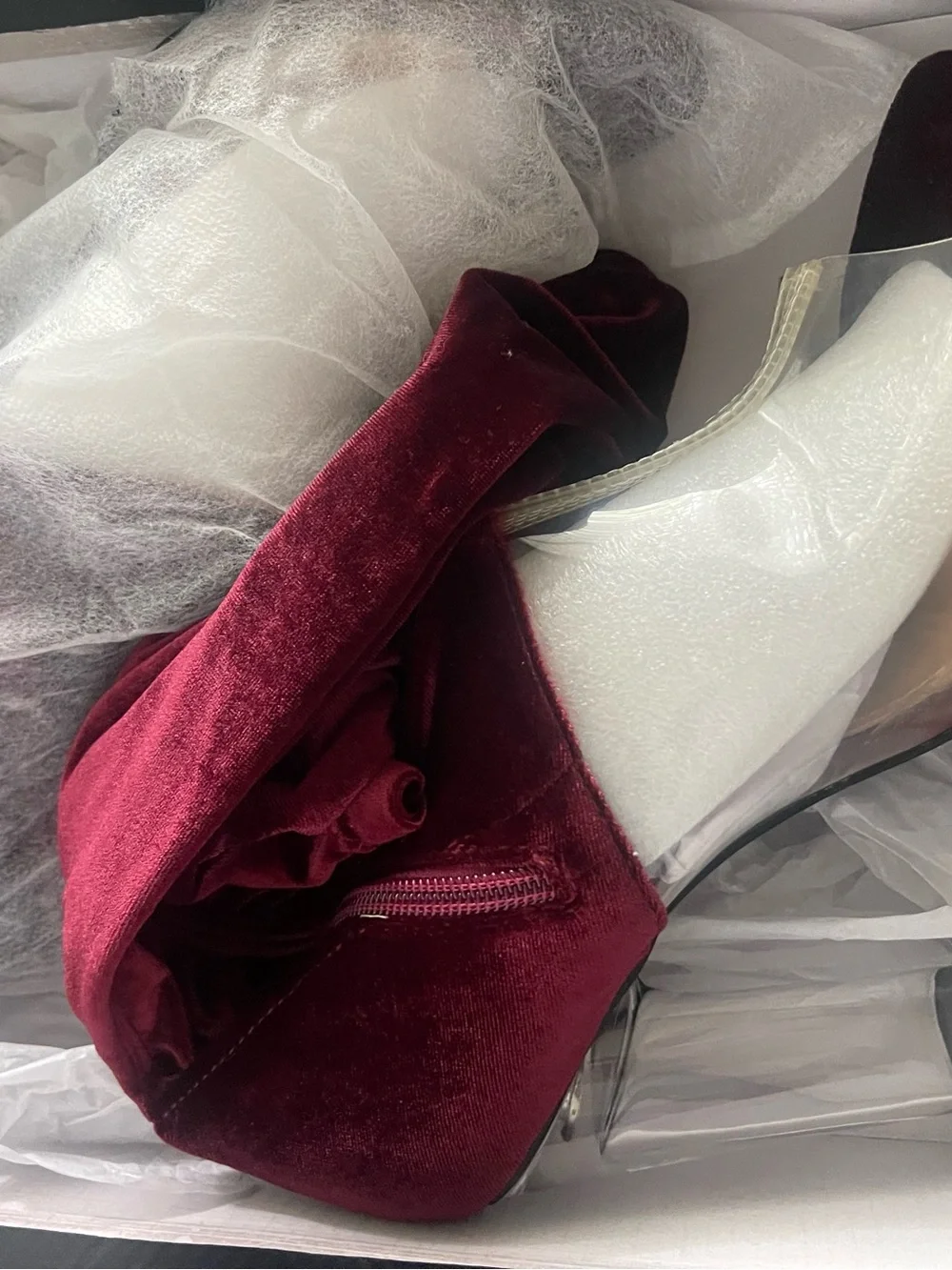 Over-the-Knee Velvet Boots in Burgundy - Women